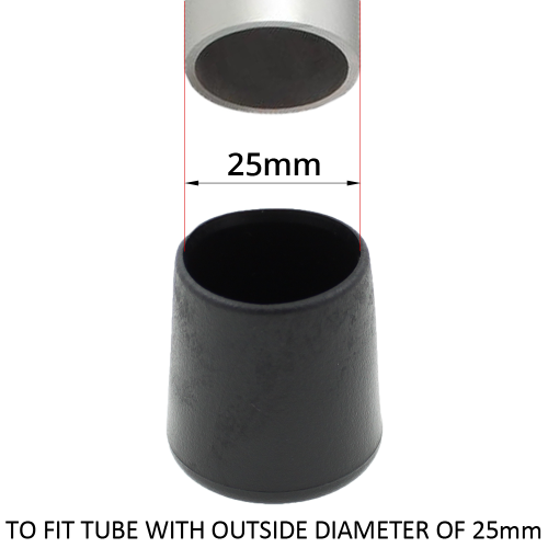 25mm Black Plastic Ferrules For Ends Of Tables & Chairs Legs